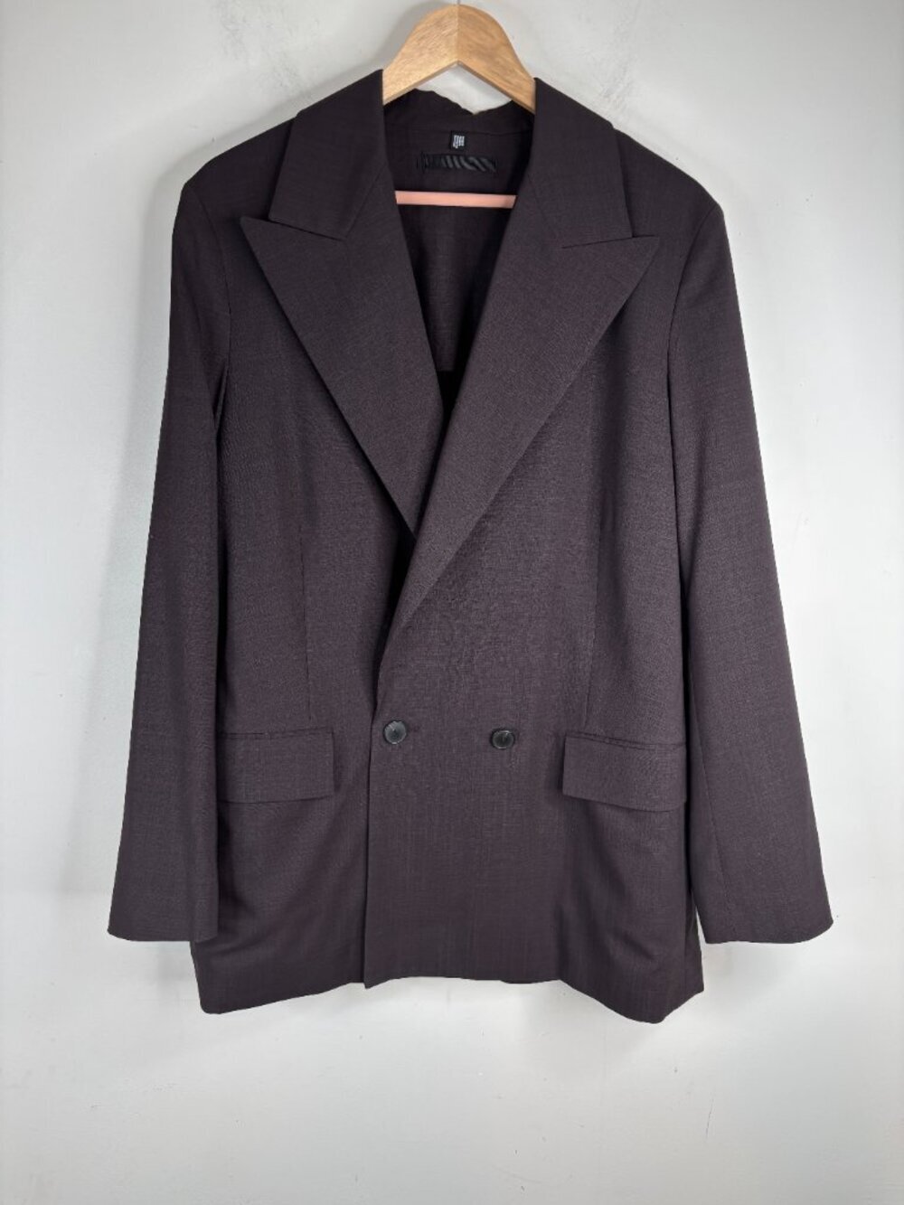 COS 100% Wool Double Breasted Blazer Jacket  Brown Women 12 Oversized Minimalist